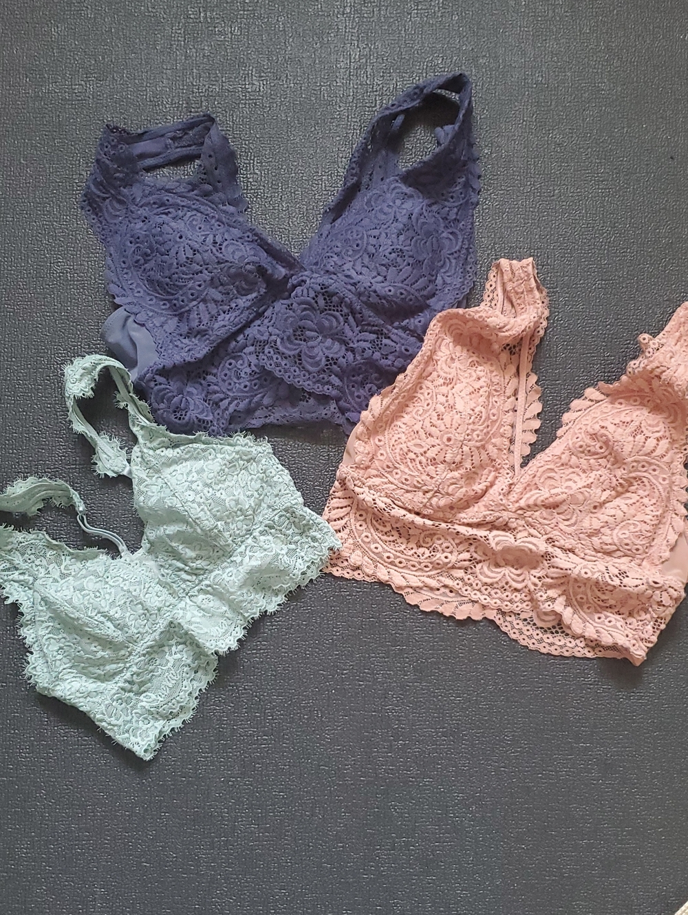 Aerie Lace Bralette Trio — Navy, Apricot  & Mint